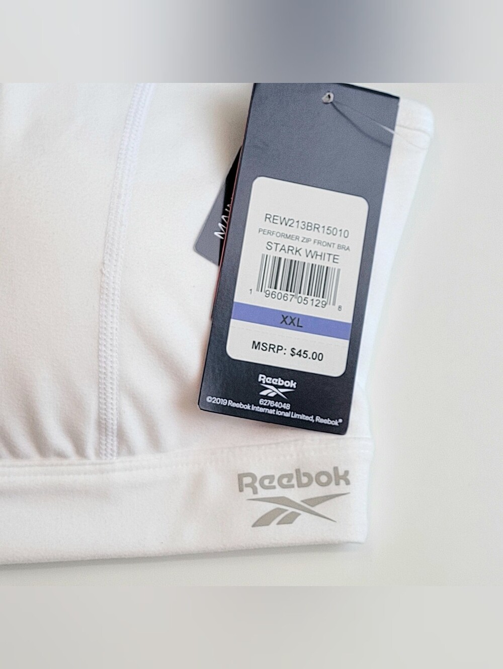 REEBOK Performer Zip Front Bra Size XXL White High Support W/Padded Cups NEW - Picture 4 of 10